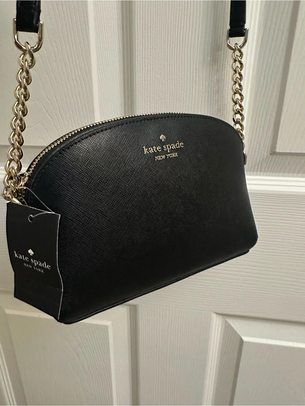 kate spade Black Saffiano Leather Ceossbody with Gold Chain and Leather Strap